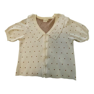 Atelier Rêve Cream Brown Polka Dot Cardigan - Medium